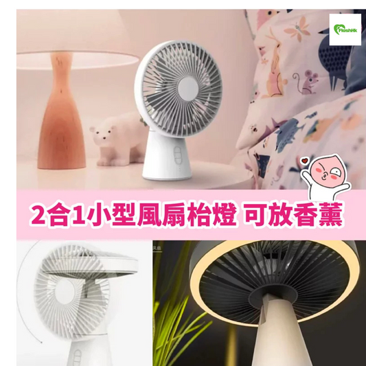 2合1小型風扇枱燈(風力加強版本)|三段風速|存放香薰|白光枱燈|