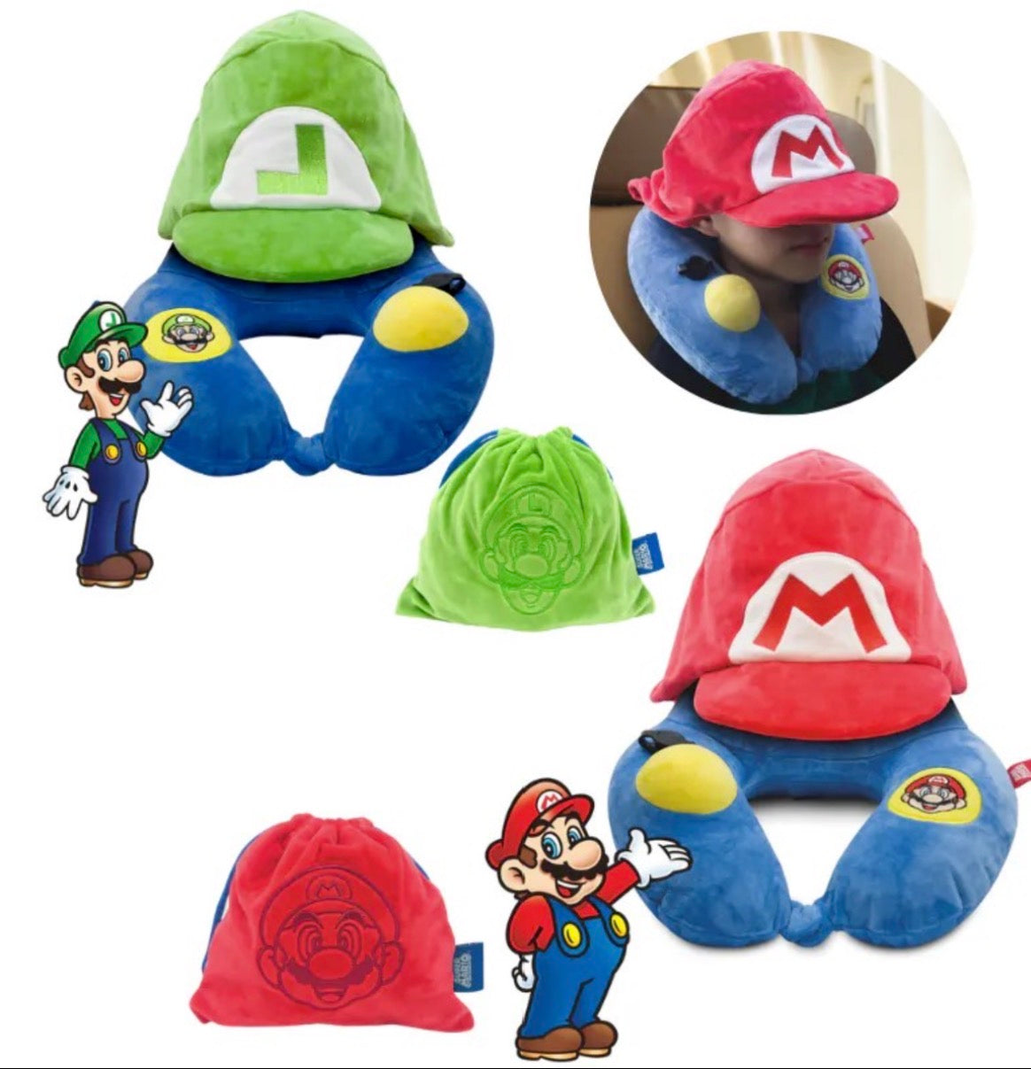 🇯🇵日本直送【全新Super Mario™ 款式】全球網上獨家發售🏆瑞士Travelmall 旅行3D充氣連帽頸枕│按摩頸枕│不需用嘴吹│手動按壓充氣│摺疊便攜 【6/21 截單,預計 :6月尾至7月中發貨】