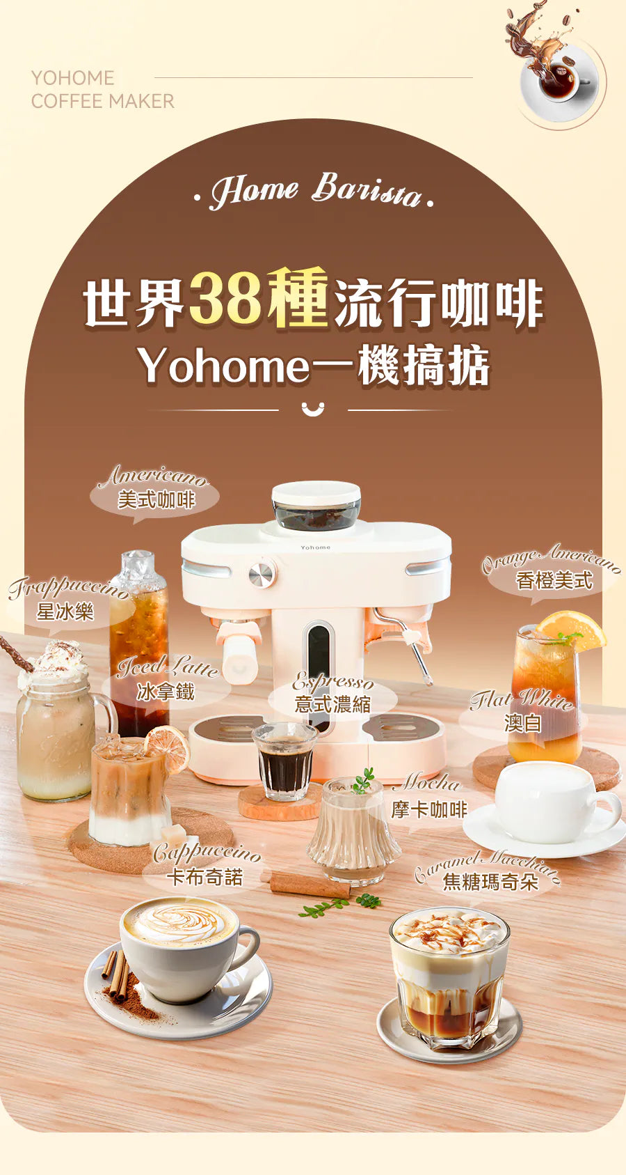 ☕️日本Yohome 迷你專業級現磨鮮萃奶泡3合1半自動家庭意式咖啡機