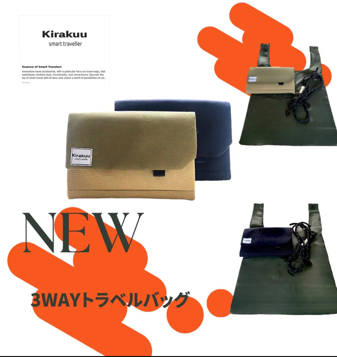 Kirakuu New 3 ways travel bag 【10/25 截單，預計 :11月中至11月尾發貨】